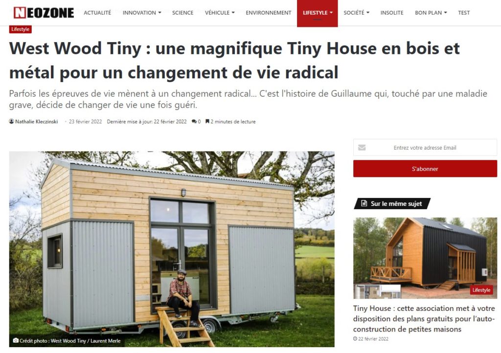 Article Neozone West Wood Tiny fabrication de tiny en nouvelle aquitaine, entre Poitiers, Niort, La rochelle, Nantes, Bordeaux Parthenay. 
Confrère tybivouac La Maison qui Chemine, Baluchon, Les Abris Normades